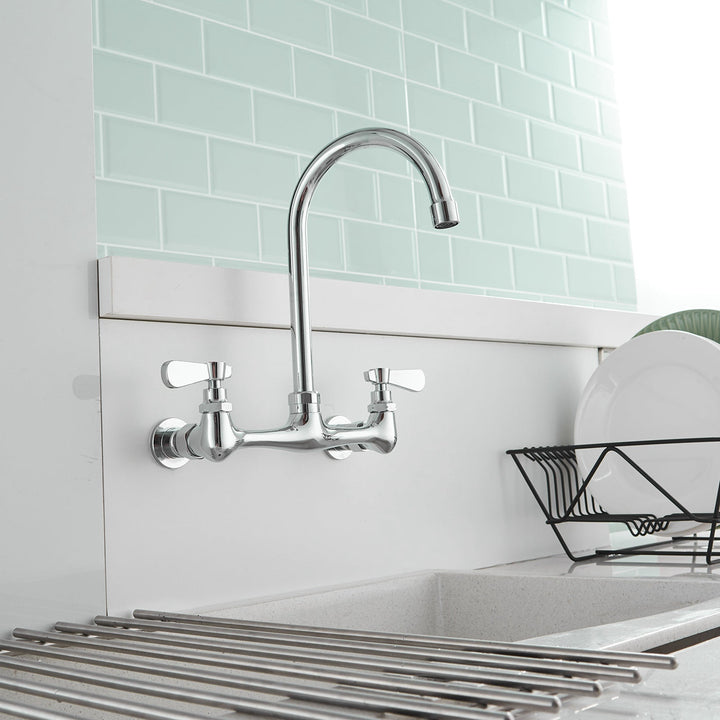 Double Handle Wall Mount Standard Kitchen Faucet with 8 in. Swivel Spout