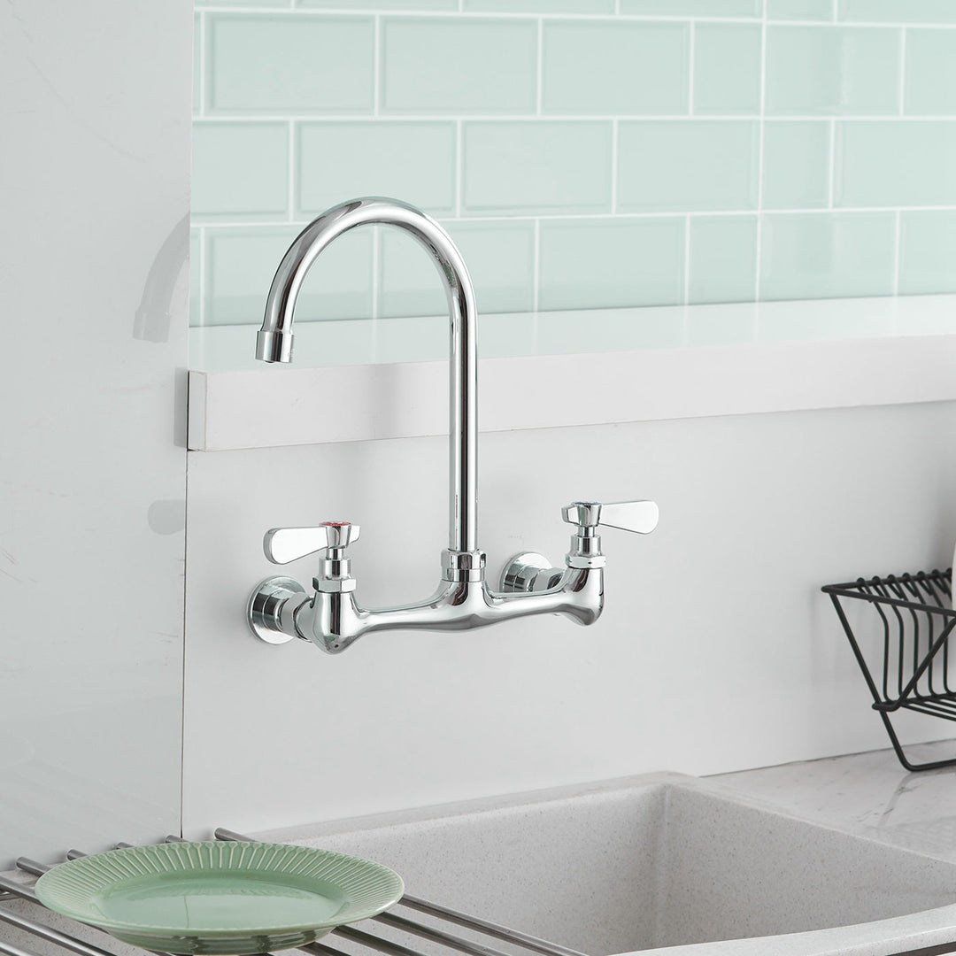 Double Handle Wall Mount Standard Kitchen Faucet with 8 in. Swivel Spout