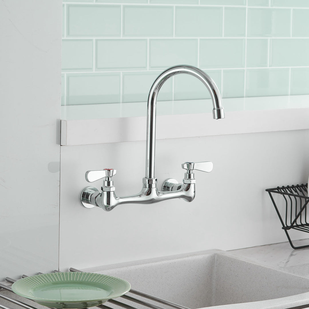 Double Handle Wall Mount Standard Kitchen Faucet with 8 in. Swivel Spout