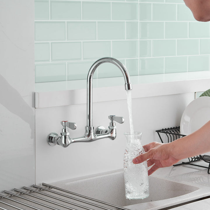 Double Handle Wall Mount Standard Kitchen Faucet with 8 in. Swivel Spout