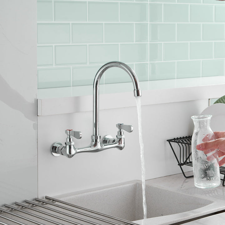 Double Handle Wall Mount Standard Kitchen Faucet with 8 in. Swivel Spout