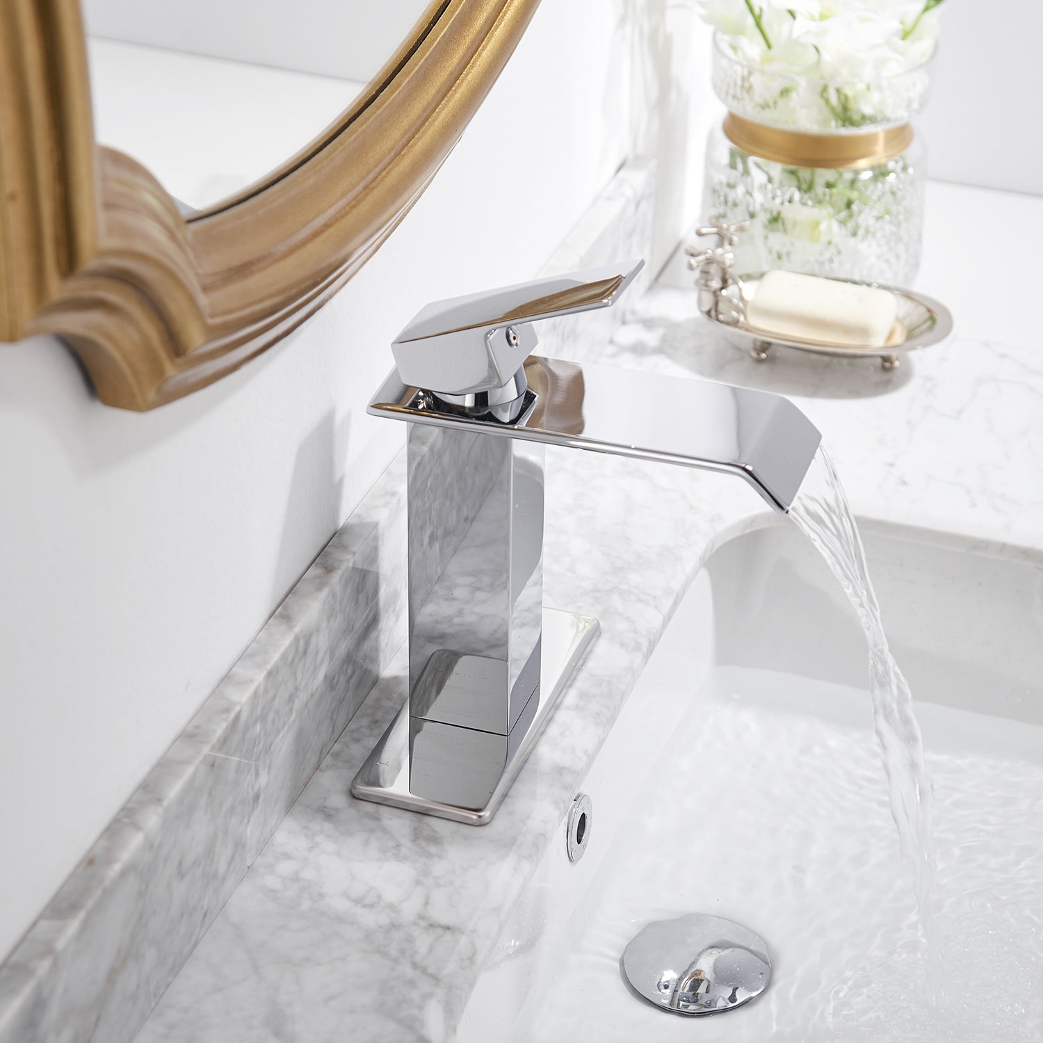 Waterfall Bathroom Sink Faucet Single Handle Bathroom Faucets One Holes Modern Basin Vanity Mixer Taps With Valve Waterfall Bathroom Sink Faucet Single Handle Bathroom Faucets One Holes Modern Basin Vanity Mixer Taps With Valve