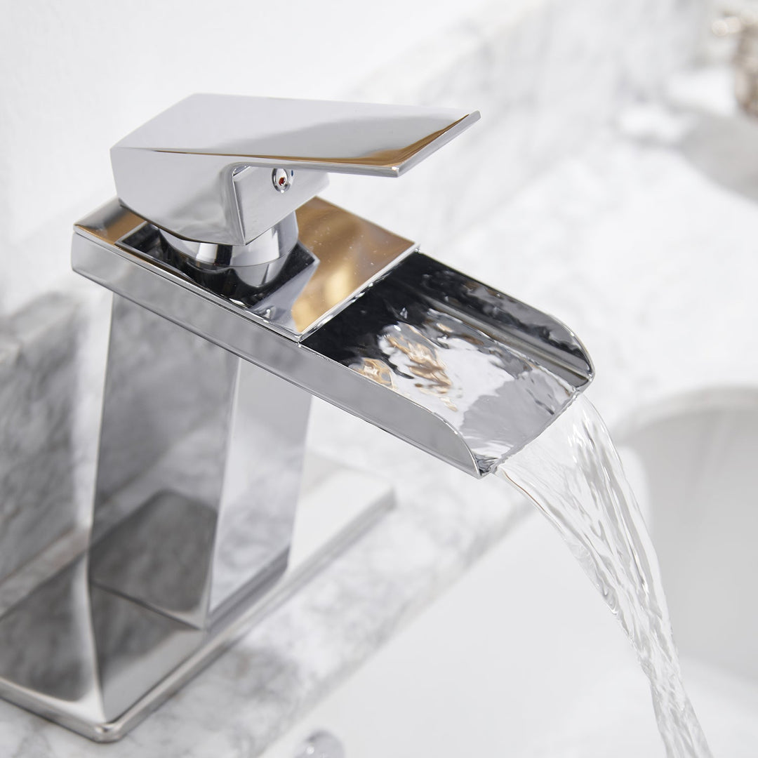 Single Hole Waterfall Bathroom Faucet with Deckplate Included