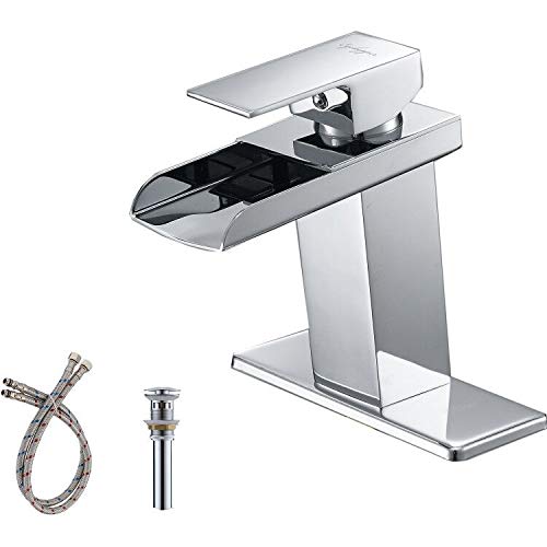 Single Hole Bathroom Faucet with Deckplate Included and Pop-up Drain and Supply Lines