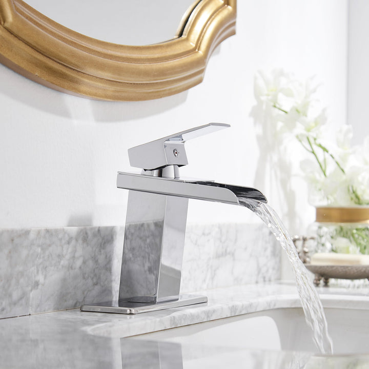 Single Hole Waterfall Bathroom Faucet with Deckplate Included