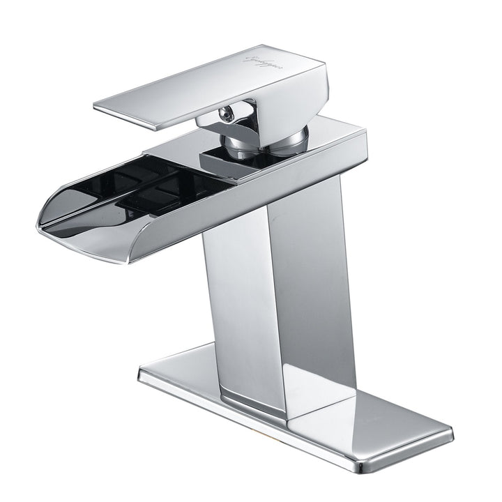 Single Hole Waterfall Bathroom Faucet with Deckplate Included