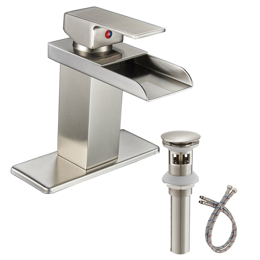 Single Hole Bathroom Faucet with Deckplate Included and Pop-up Drain and Supply Lines