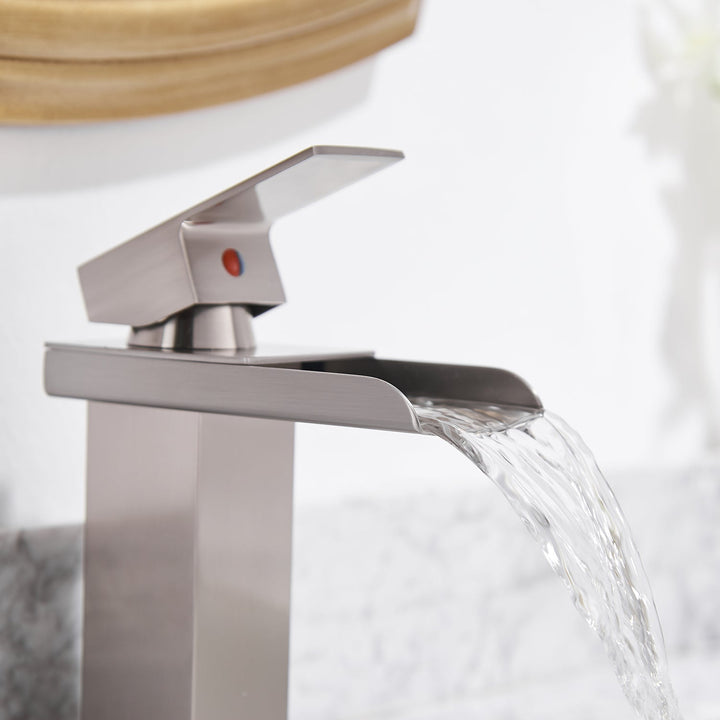 Single Hole Waterfall Bathroom Faucet with Deckplate Included