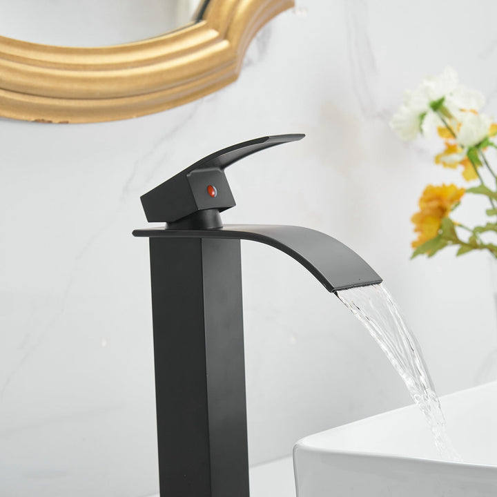 Single Hole Single Handle Waterfall Bathroom Vessel Sink Faucet With Pop-up Drain Assembly