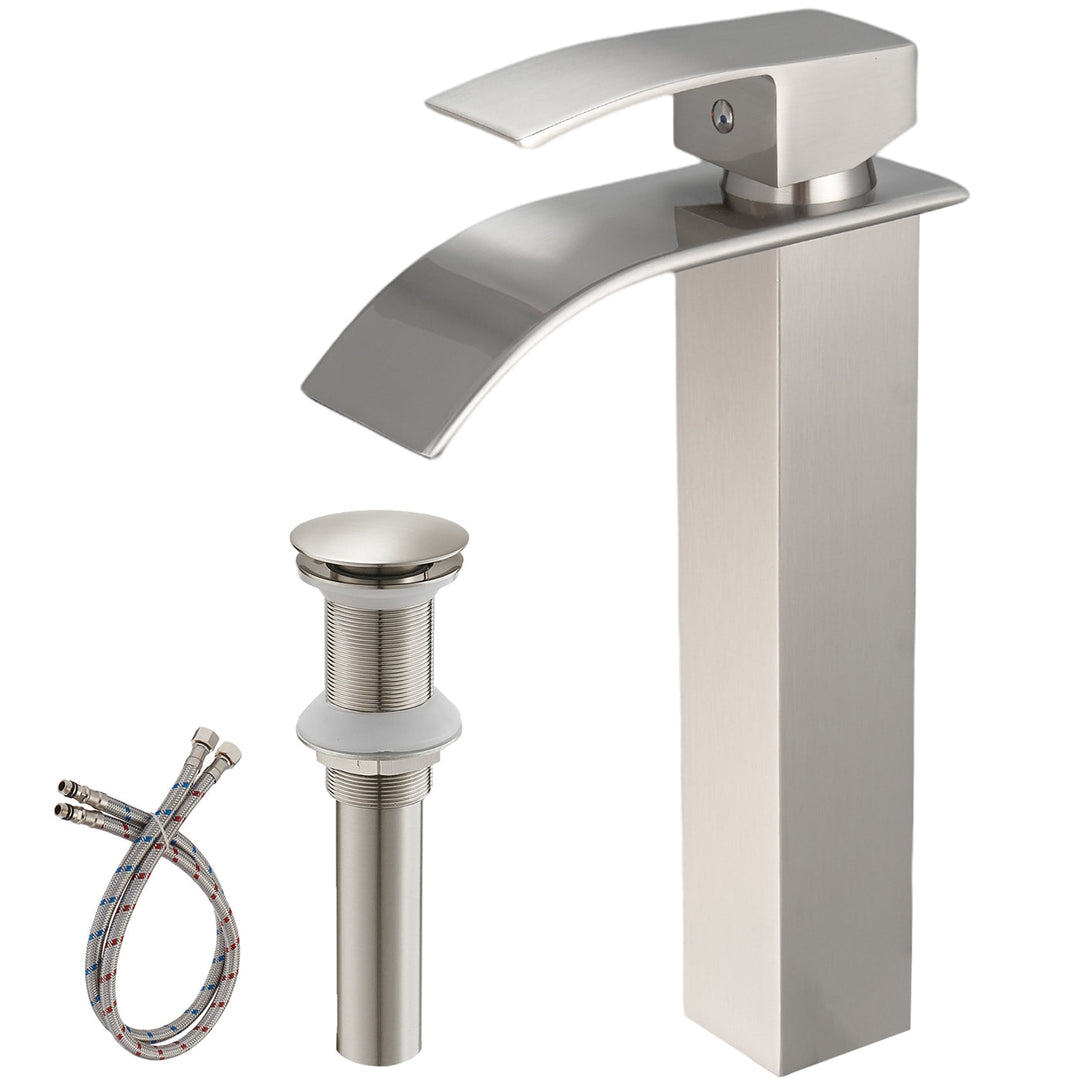 Single Hole Single Handle Waterfall Bathroom Vessel Sink Faucet With Pop-up Drain Assembly