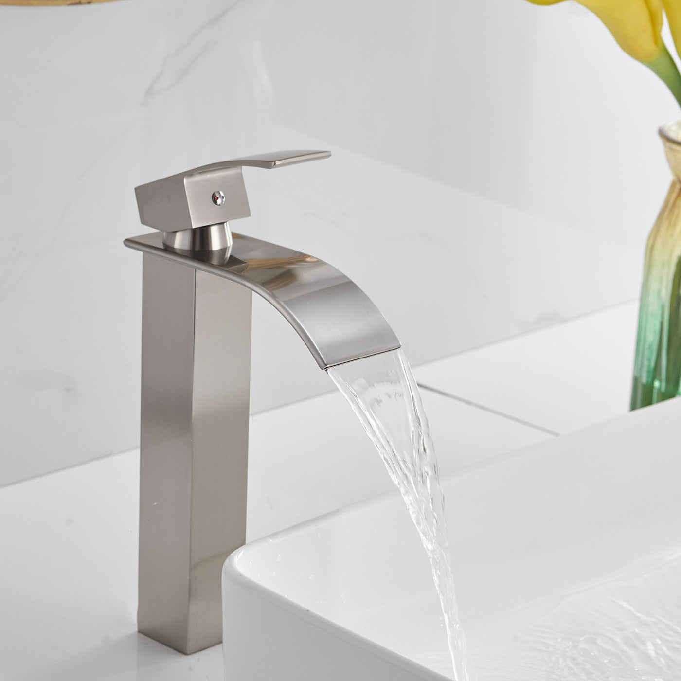 Single Hole Single Handle Waterfall Bathroom Vessel Sink Faucet With Pop-up Drain Assembly