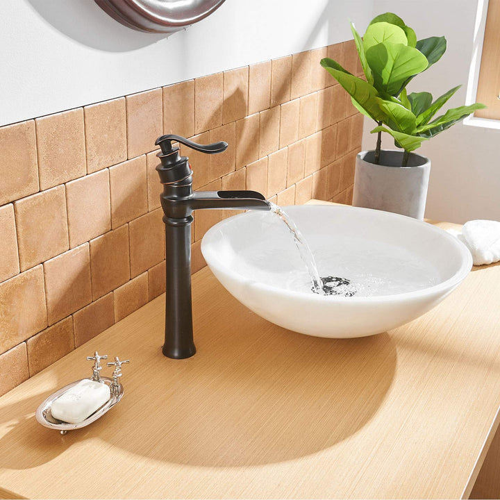 Single-Hole Single-Handle Bathroom Faucet High Spout with Drain Kit Included Corrosion Resistance