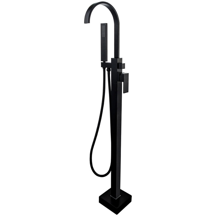 Freestanding Single-Handle Floor Mount Tub Faucet Bathtub Filler with Hand Shower in Matte Black