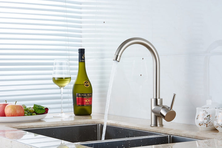 Single Handle Standard Kitchen Faucet with 360° Rotation in Brushed Nickel