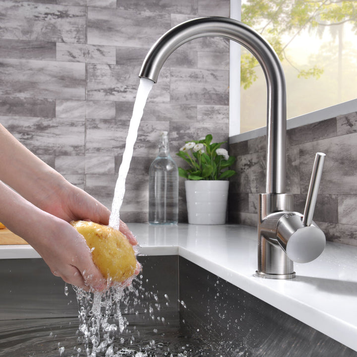 Single Handle Standard Kitchen Faucet with 360° Rotation in Brushed Nickel