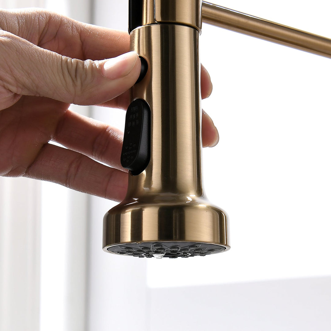 Single Handle Pull Down Sprayer Kitchen Faucet with Deckplate in Brushed Gold