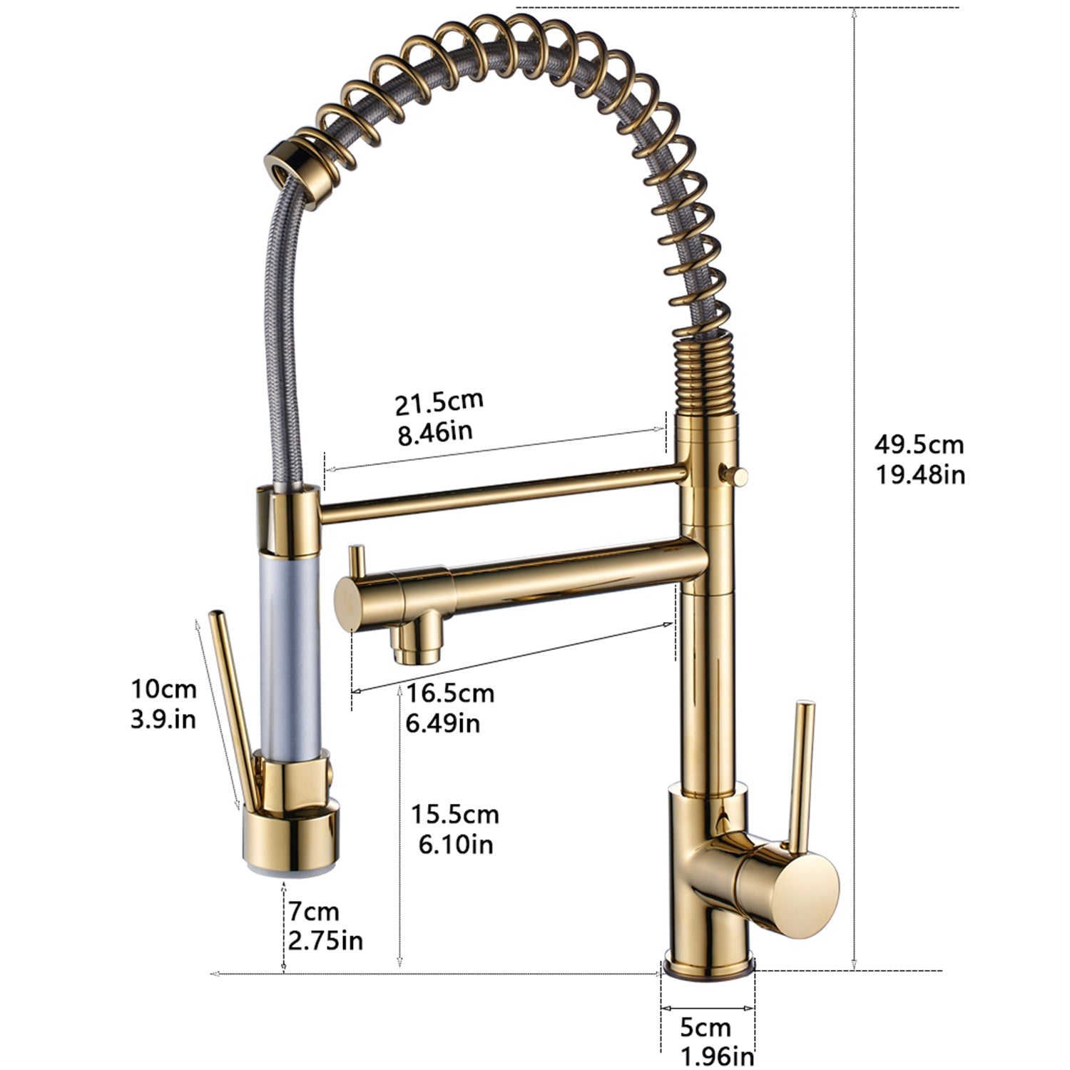 Single Handle Pull Down Sprayer Kitchen Faucet with 360° Rotation in Polished Gold