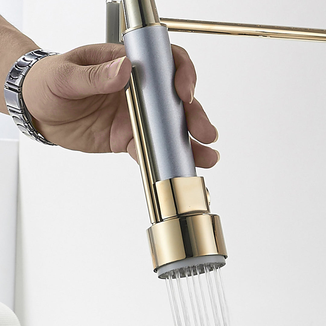 Single Handle Pull Down Sprayer Kitchen Faucet with 360° Rotation in Polished Gold