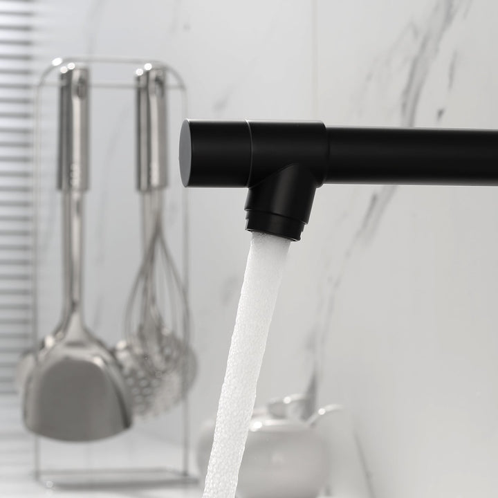 Single Handle Pull Down Sprayer Kitchen Faucet with 360° Rotation in Matte Black