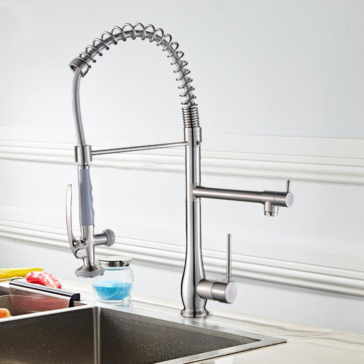 Single Handle Pull Down Sprayer Kitchen Faucet with 360° Rotation in Brushed Nickel
