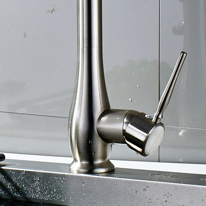 Single Handle Pull Down Sprayer Kitchen Faucet with 360° Rotation in Brushed Nickel