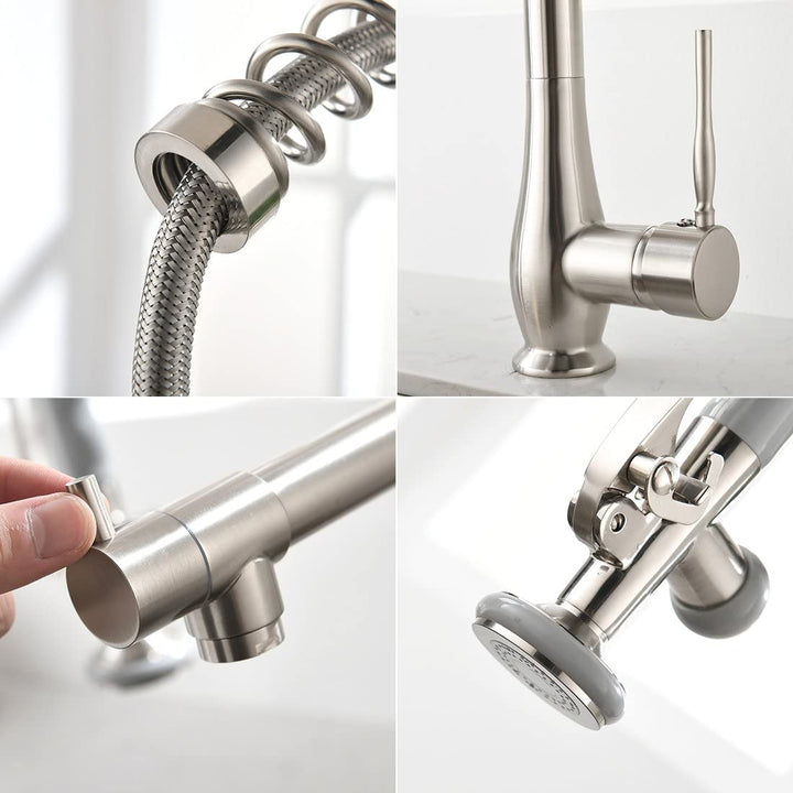 Single Handle Pull Down Sprayer Kitchen Faucet with 360° Rotation in Brushed Nickel