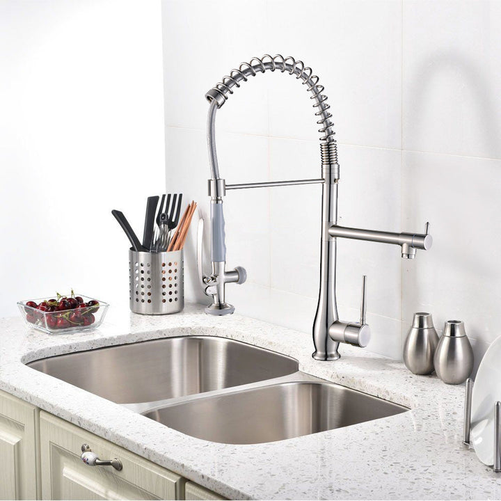 Single Handle Pull Down Sprayer Kitchen Faucet with 360° Rotation in Brushed Nickel