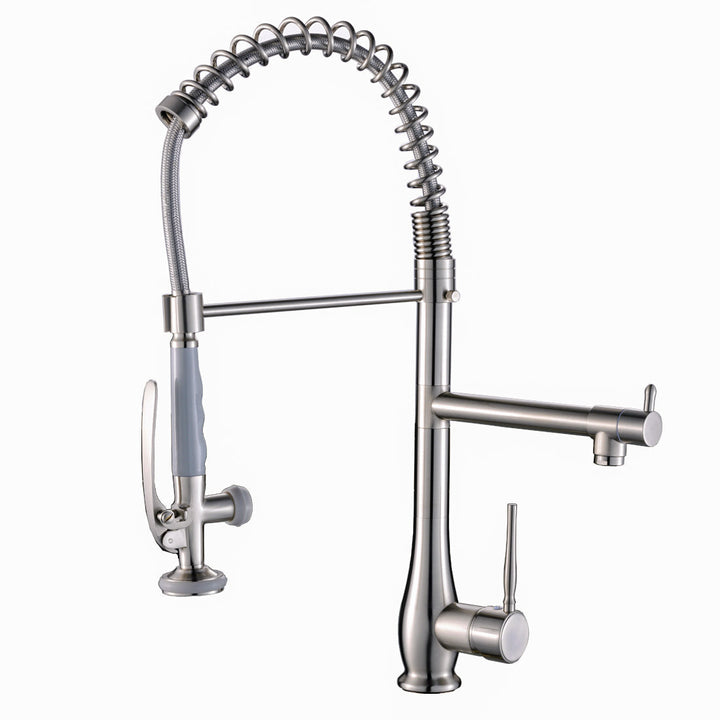 Single Handle Pull Down Sprayer Kitchen Faucet with 360° Rotation in Brushed Nickel