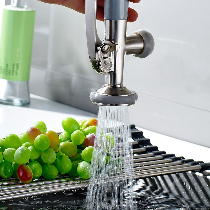 Single Handle Pull Down Sprayer Kitchen Faucet with 360° Rotation in Brushed Nickel