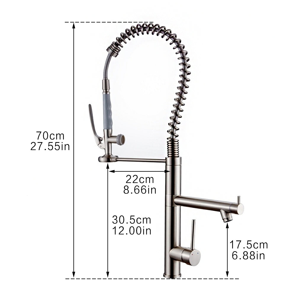 Single Handle Pull Down Sprayer Kitchen Faucet with 360° Rotation in Brushed Nickel