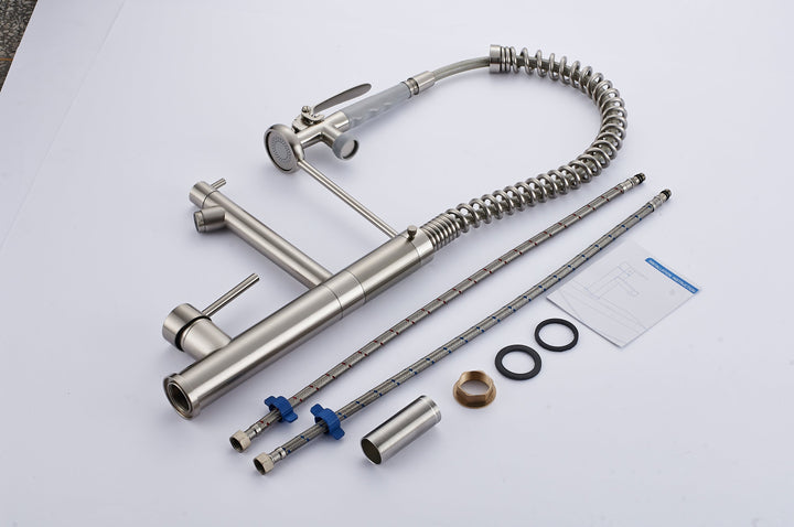Single Handle Pull Down Sprayer Kitchen Faucet with 360° Rotation in Brushed Nickel