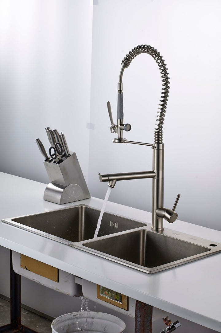 Single Handle Pull Down Sprayer Kitchen Faucet with 360° Rotation in Brushed Nickel