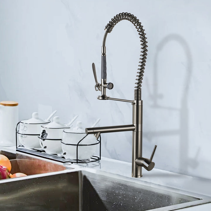 Single Handle Pull Down Sprayer Kitchen Faucet with 360° Rotation in Brushed Nickel
