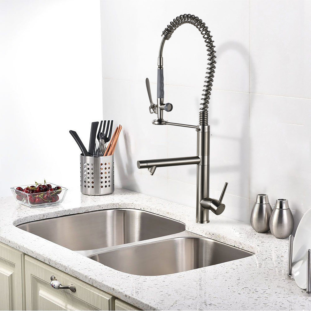 Single Handle Pull Down Sprayer Kitchen Faucet with 360° Rotation in Brushed Nickel