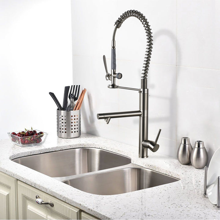 Single Handle Pull Down Sprayer Kitchen Faucet with 360° Rotation in Brushed Nickel