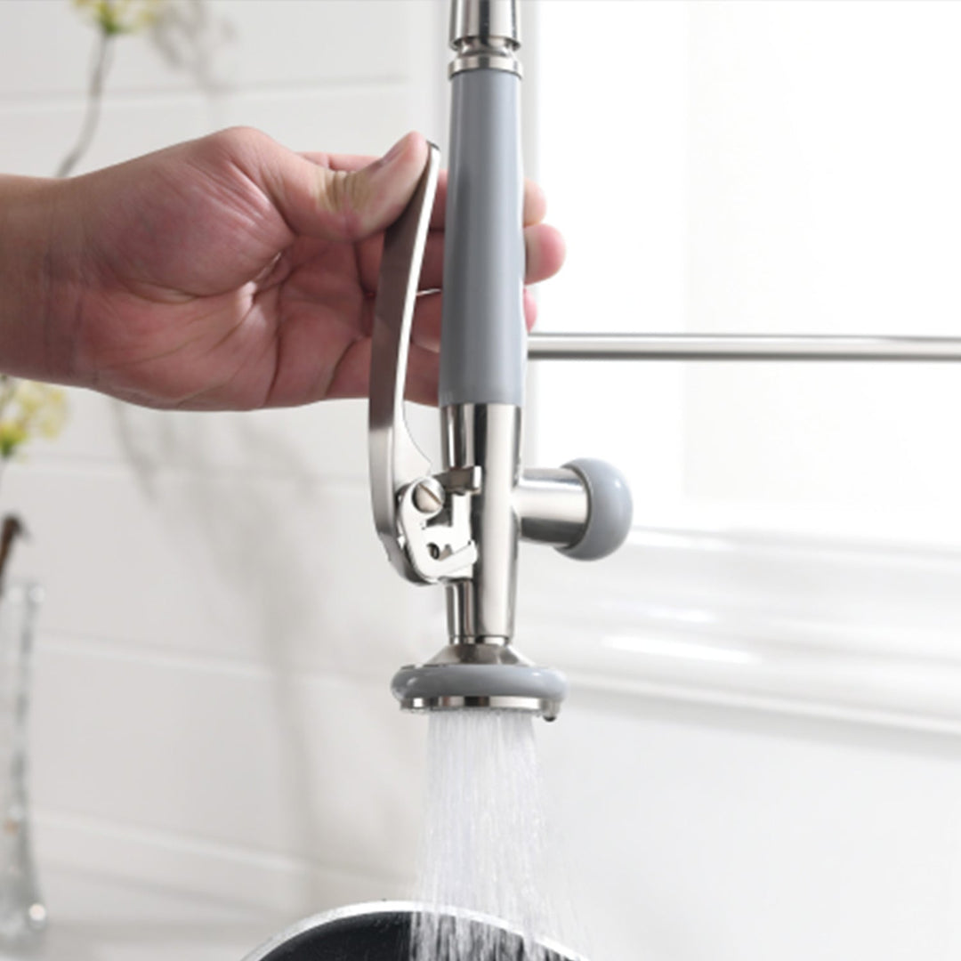Single Handle Pull Down Sprayer Kitchen Faucet with 360° Rotation and LED Light in Brushed Nickel