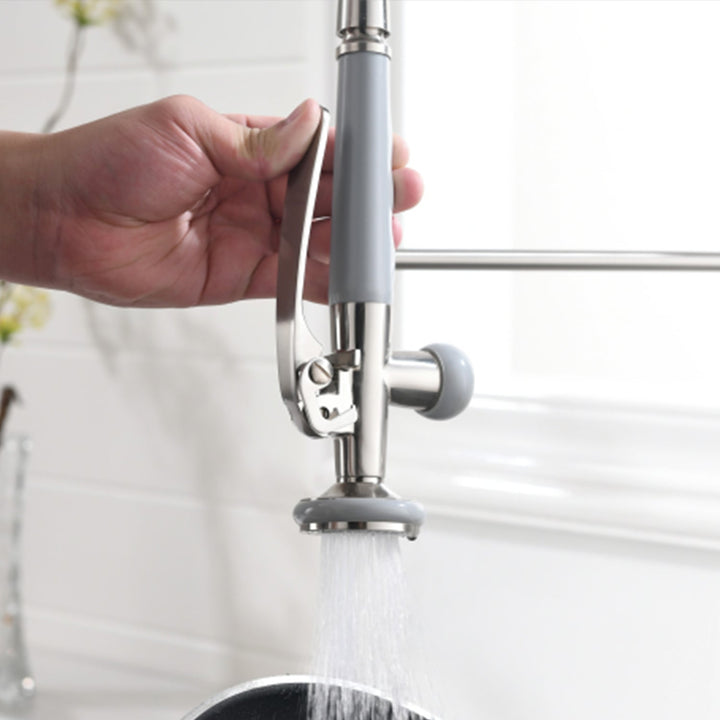 Single Handle Pull Down Sprayer Kitchen Faucet with 360° Rotation and LED Light in Brushed Nickel