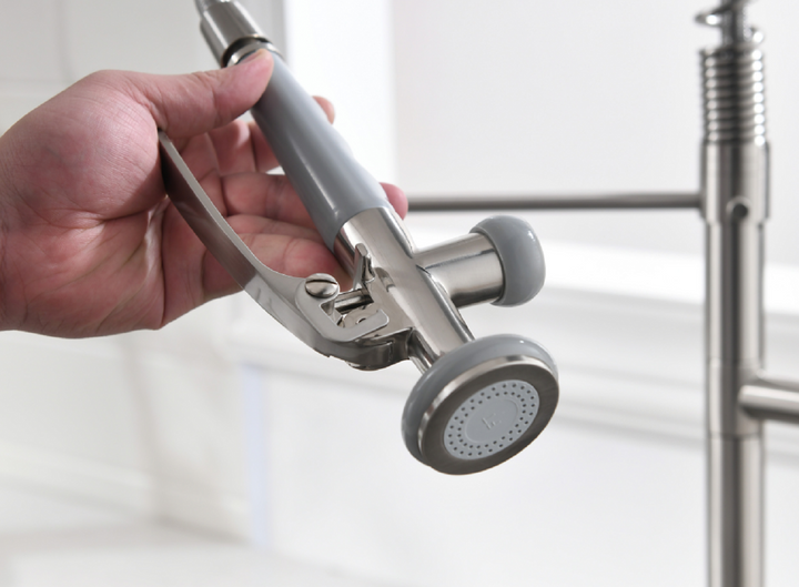 Single Handle Pull Down Sprayer Kitchen Faucet with 360° Rotation and LED Light in Brushed Nickel