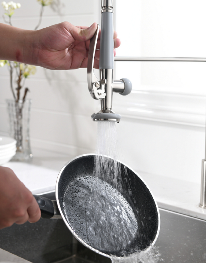 Single Handle Pull Down Sprayer Kitchen Faucet with 360° Rotation and LED Light in Brushed Nickel