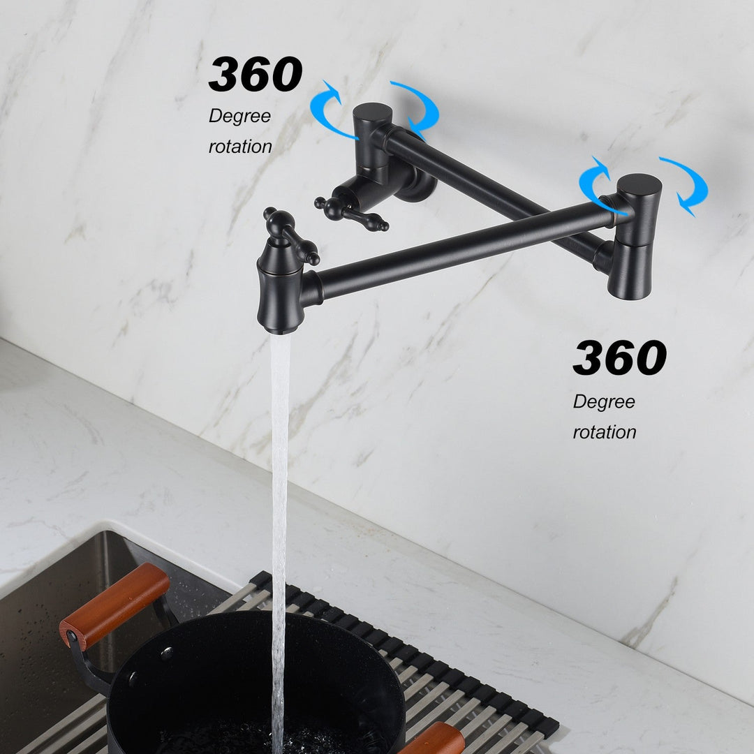 Wall Mounted Pot Filler Faucet with 360° Rotation in Matte Black