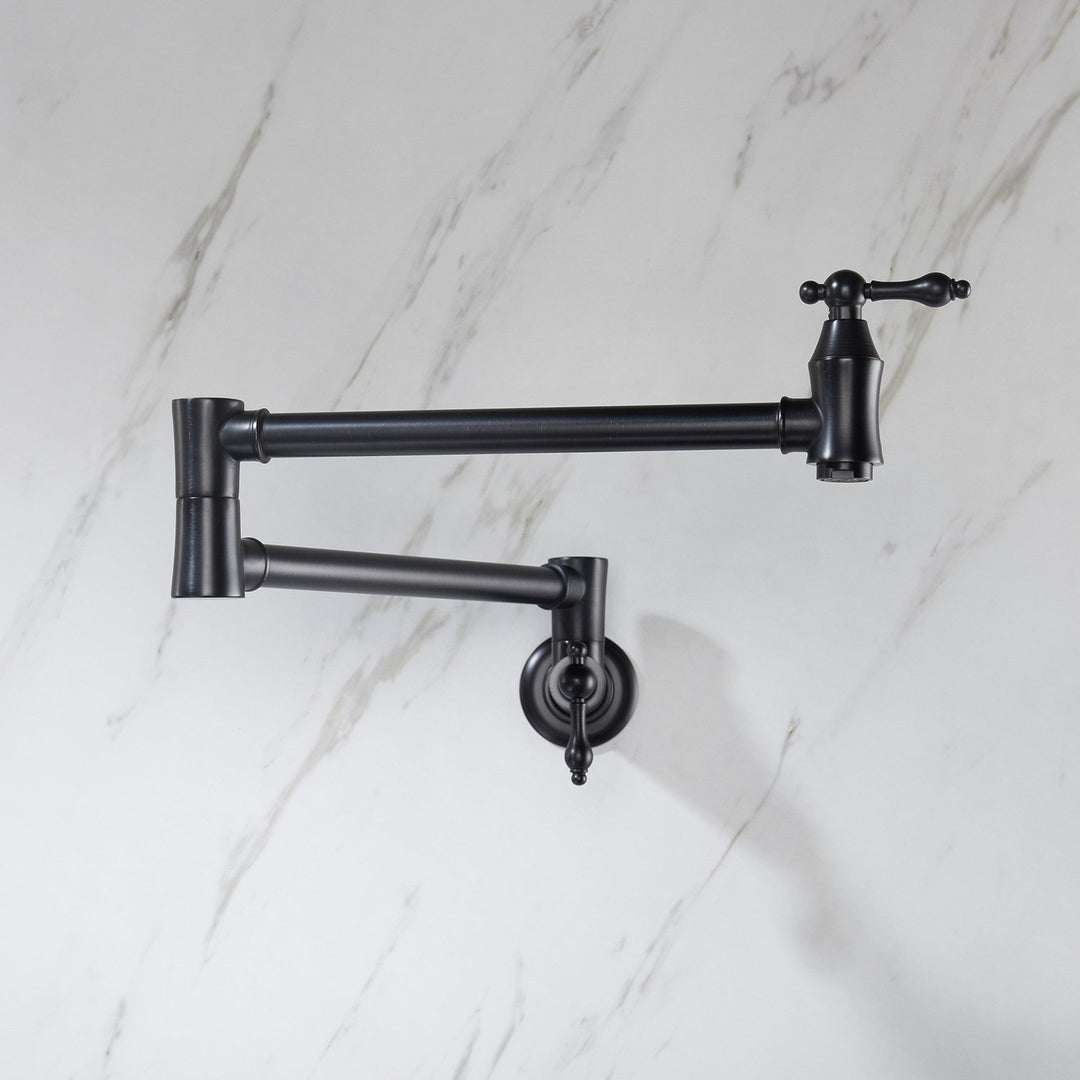 Wall Mounted Pot Filler Faucet with 360° Rotation in Matte Black
