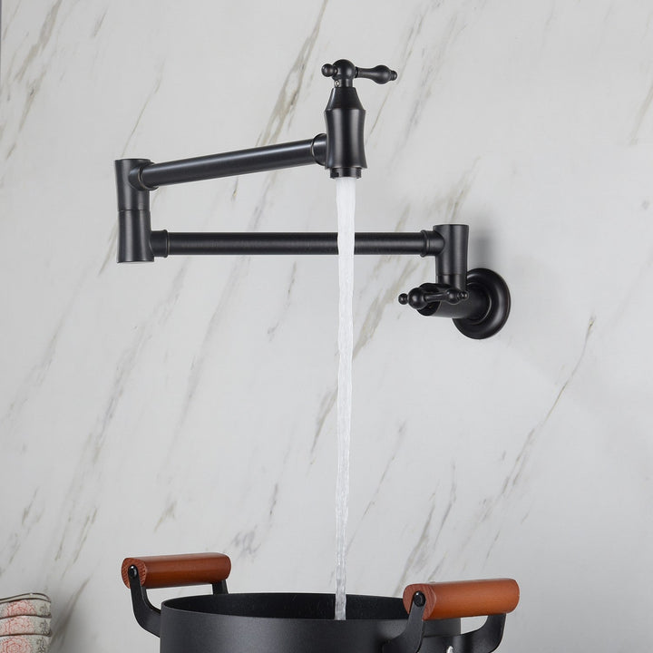 Wall Mounted Pot Filler Faucet with 360° Rotation in Matte Black