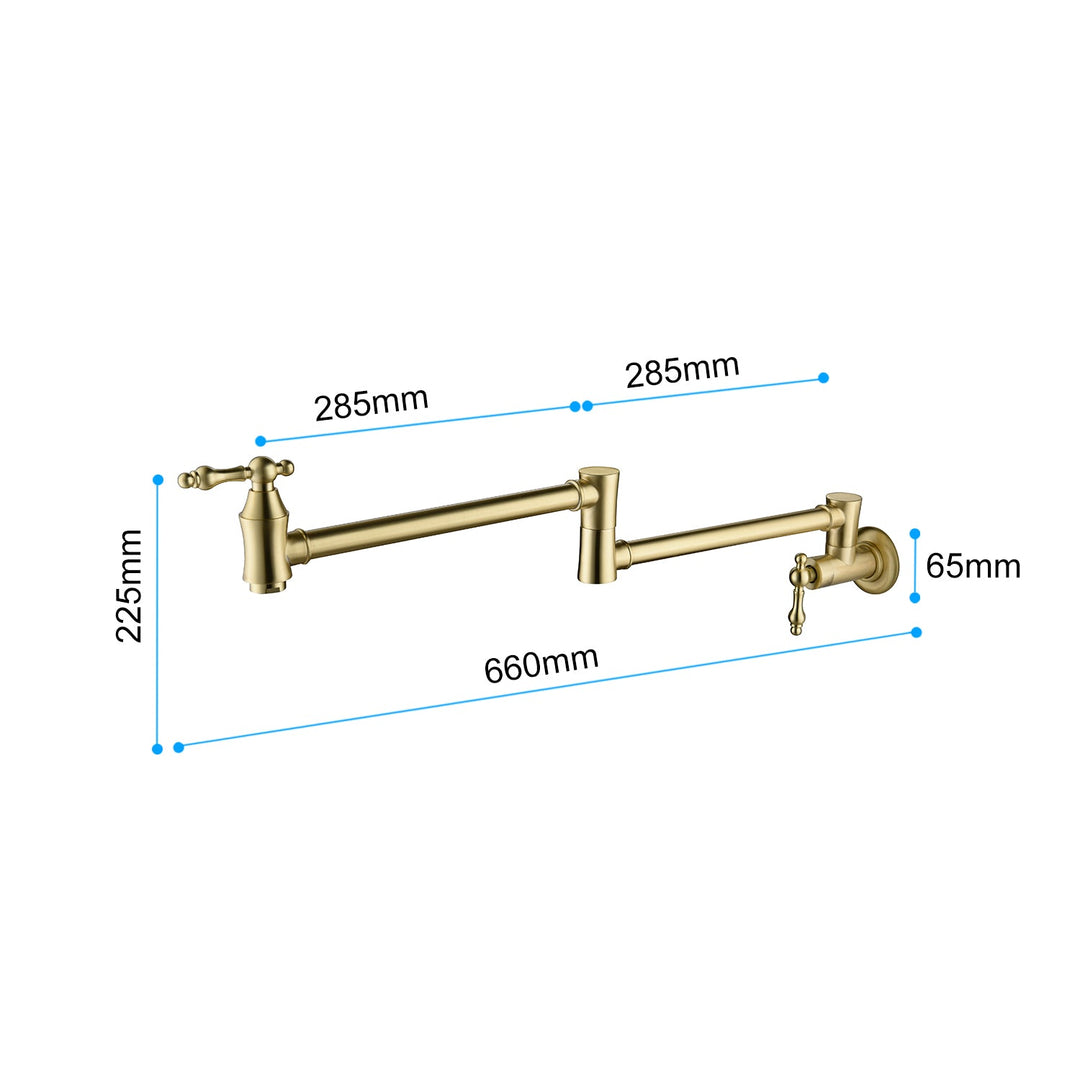 Wall Mounted Pot Filler in Brushed Gold with 180° Rotation