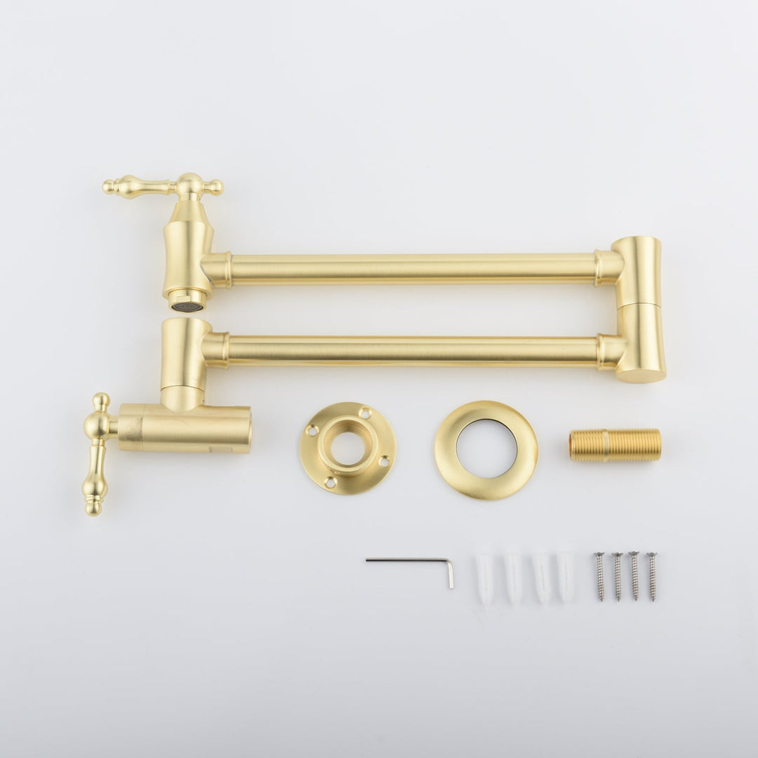 Wall Mounted Pot Filler in Brushed Gold with 180° Rotation