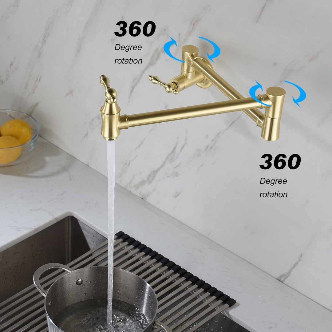 Wall Mounted Pot Filler in Brushed Gold with 180° Rotation