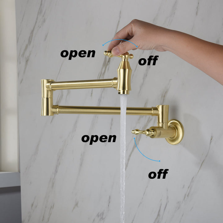 Wall Mounted Pot Filler in Brushed Gold with 180° Rotation
