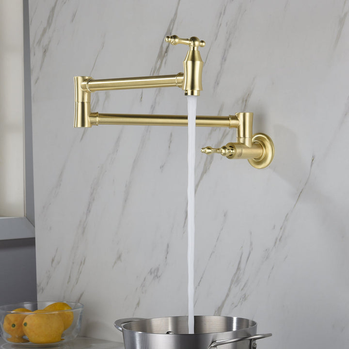 Wall Mounted Pot Filler in Brushed Gold with 180° Rotation