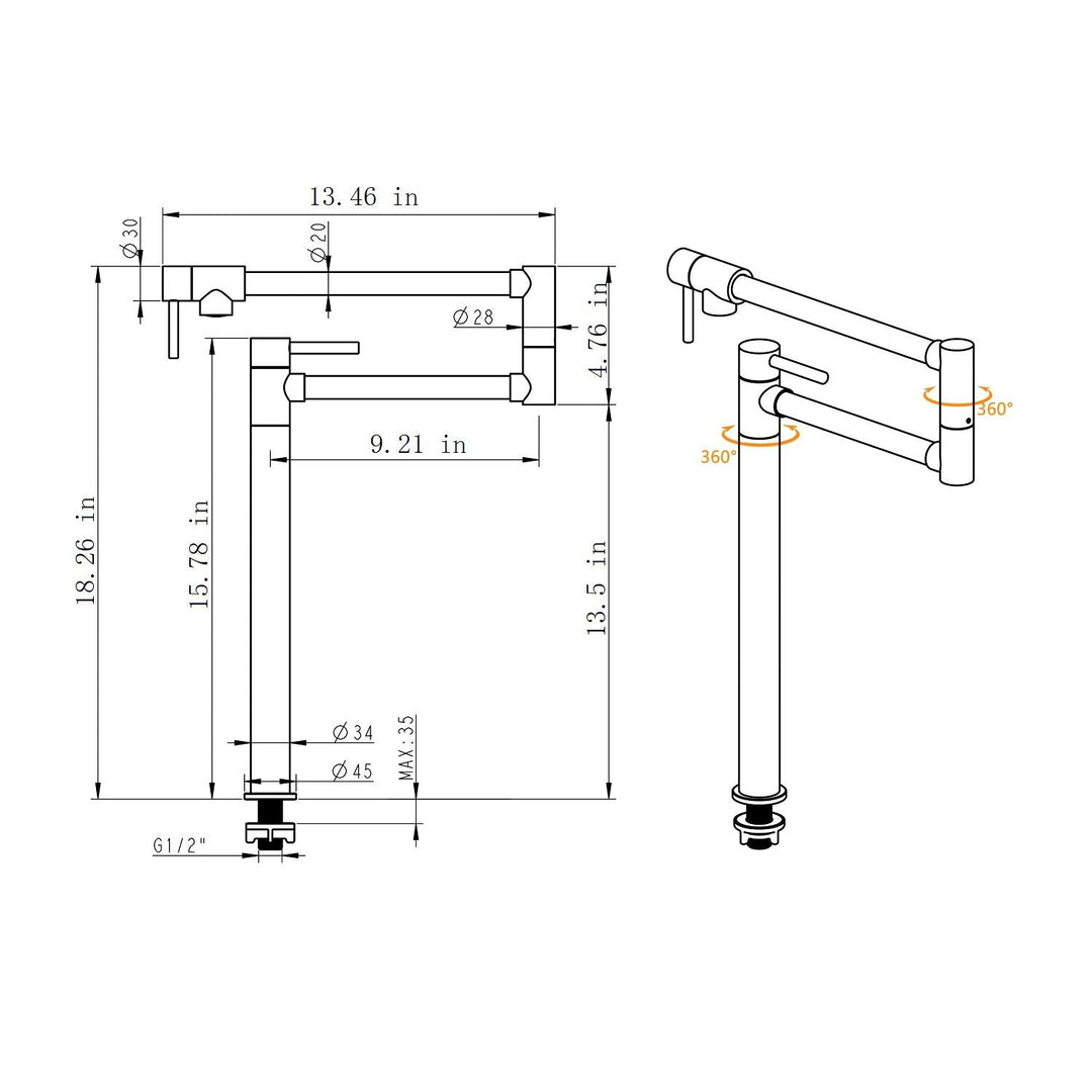 Deck Mounted Pot Filler Faucet with 360° Rotation