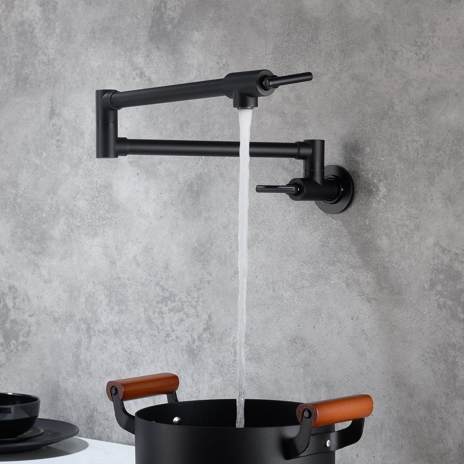 Wall Mounted Pot Filler in Matte Black with 180° Rotation