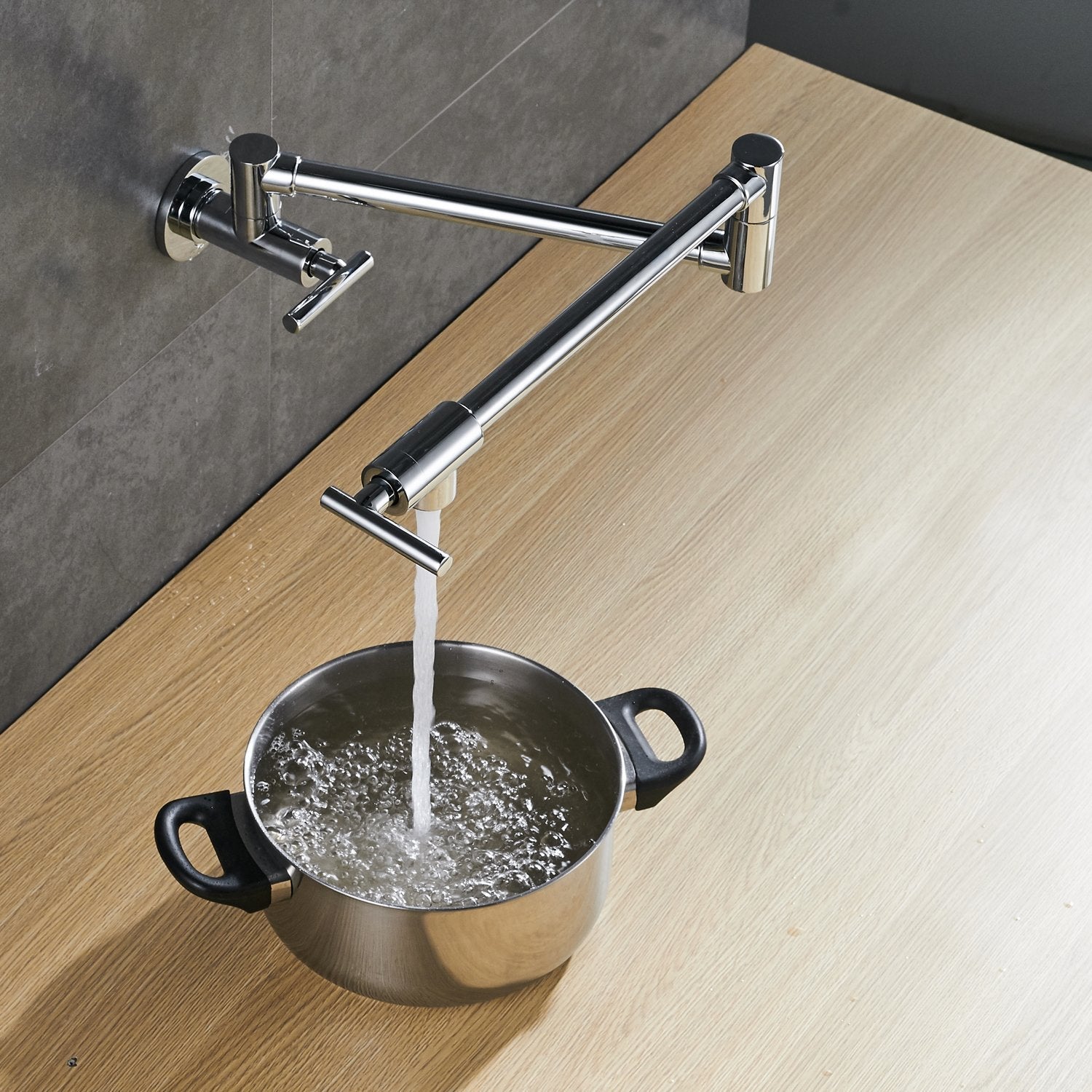 Wall Mounted Pot Filler in Matte Black with 180° Rotation
